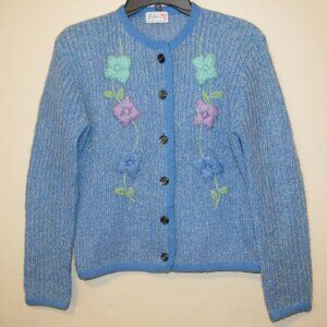 Vintage 50's Kirby of Miami Knitting Mills Mohair Wool Crewel Cardigan Sweater